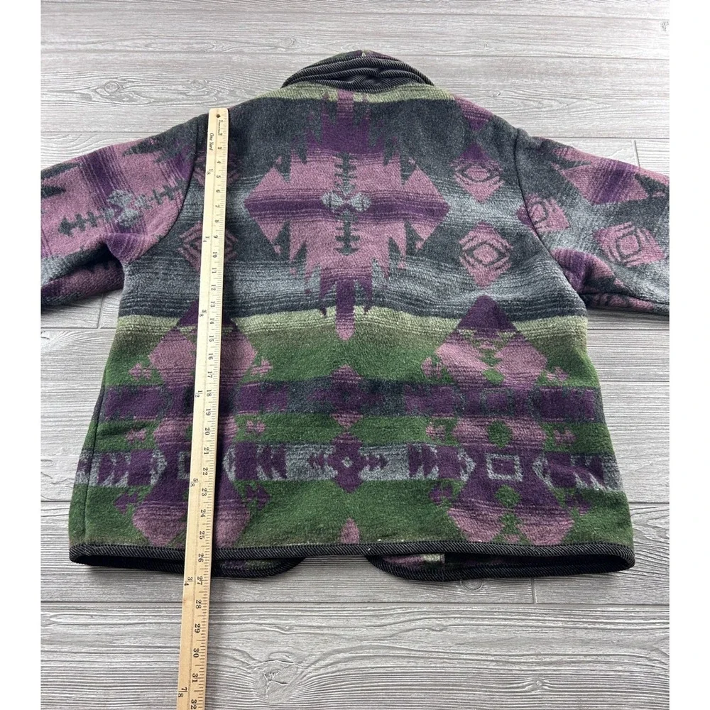 Coldwater Creek Southwestern Wool Blend Toggle Jacket Purple Green Geometric L